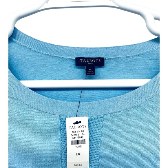 NEW $89 Womens Plus Size 1X Talbots Scooped Neck Sweater Long Sleeve Light Blue - Picture 4 of 6